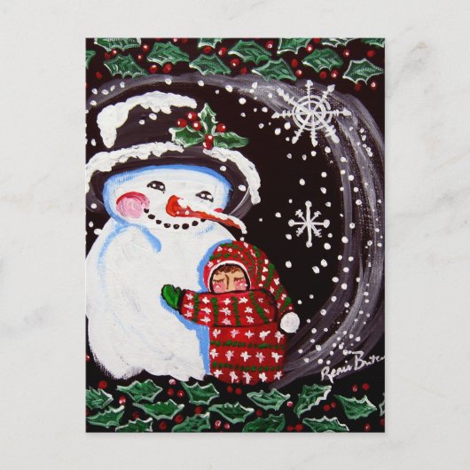 Snowman Hug Winter Folk art Briefkaart (Voorkant)