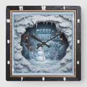 Snowman Ice Cave Vierkante Klok (Voorkant)