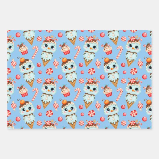 Snowman Ice Cream and Candy Canes Inpakpapier Vel (Voorkant 2)
