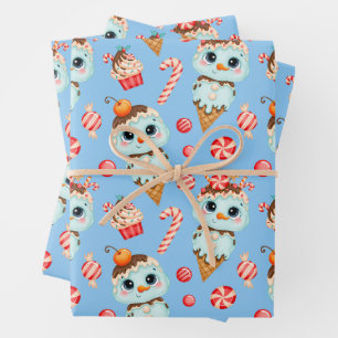 Snowman Ice Cream and Candy Canes Inpakpapier Vel