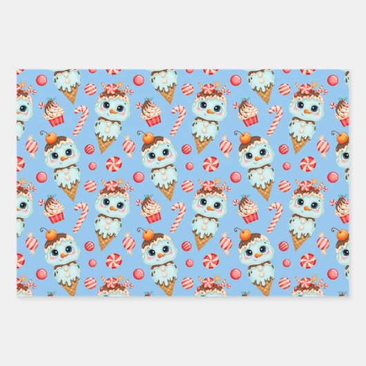 Snowman Ice Cream and Candy Canes Inpakpapier Vel (Voorkant)