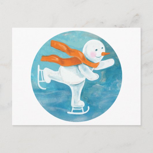 Snowman Ice Skater Briefkaart (Voorkant)