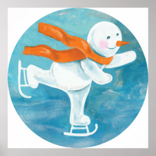 Snowman Ice Skater Poster