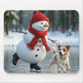 Snowman Ice Skating With Dog Muismat (Voorkant)