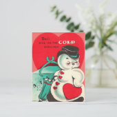 Snowman Ice Tangen Heart Umbrella Valentijn Feestdagenkaart (Staand voorkant)