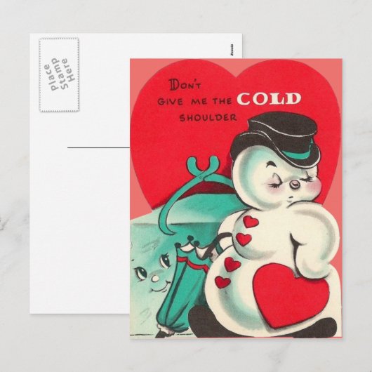 Snowman Ice Tangen Heart Umbrella Valentijn Feestdagenkaart (Voorkant / Achterkant)