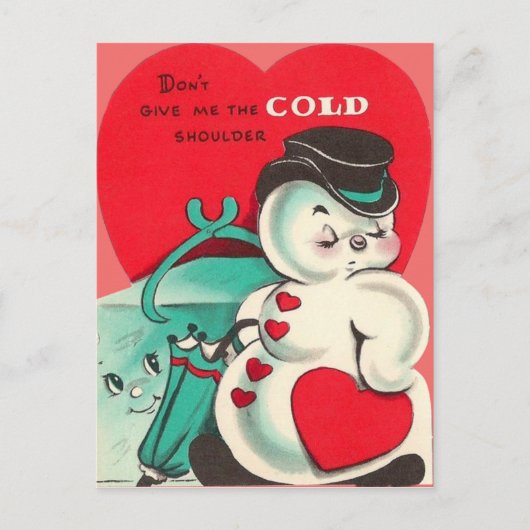 Snowman Ice Tangen Heart Umbrella Valentijn Feestdagenkaart (Voorkant)