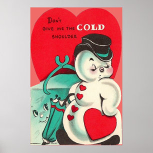 Snowman Ice Tangen Heart Umbrella Valentijn Poster