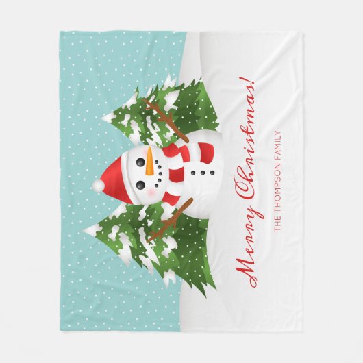 Snowman Illustratie Aangepaste kerstnaam Fleece Deken (Voorkant)