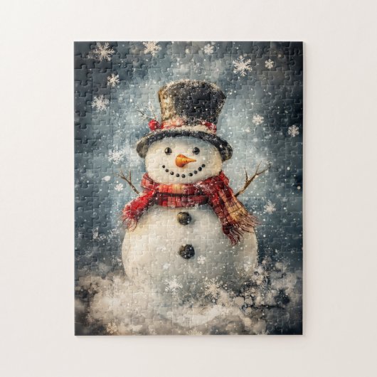 Snowman Illustratie Rustieke Sneeuwvlokken Legpuzzel (Verticaal)