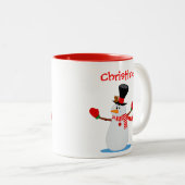 Snowman Illustration Personalized Red and White Tweekleurige Koffiemok (Voorkant rechts)