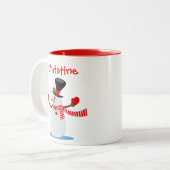 Snowman Illustration Personalized Red and White Tweekleurige Koffiemok (Voorkant links)