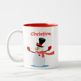 Snowman Illustration Personalized Red and White Tweekleurige Koffiemok