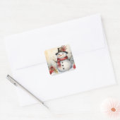Snowman in a Black Hat Vierkante Sticker (Envelop)