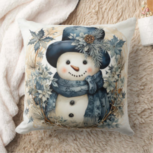 Snowman in Blauw Kussen