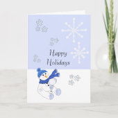 Snowman in Blauw met Snowflakes die vallen Feestdagen Kaart (Voorkant)