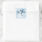 Snowman in blauw Mitts en Pet Vierkante Sticker (Tas)