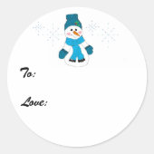 Snowman in Blauw Ronde Sticker (Voorkant)