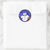 Snowman in Blauw Ronde Sticker (Tas)