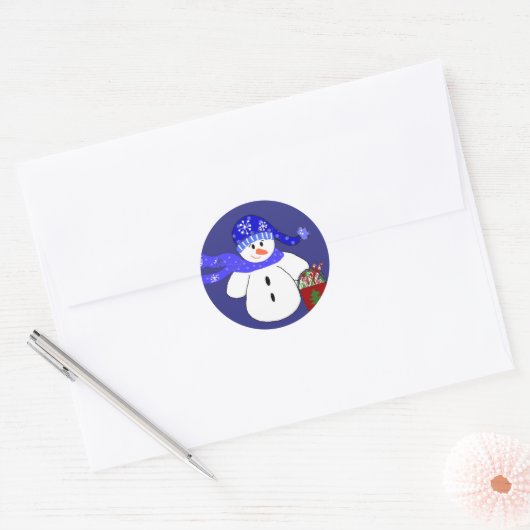 Snowman in Blauw Ronde Sticker (Envelop)