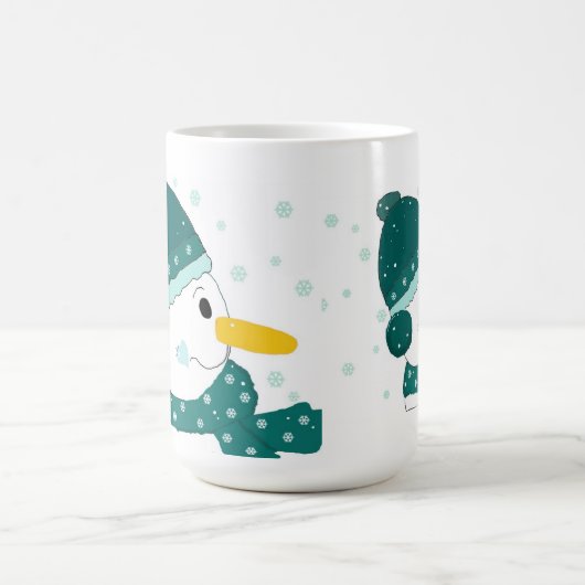Snowman in Blauwgroen Pet en Scarf Koffiemok (Center)
