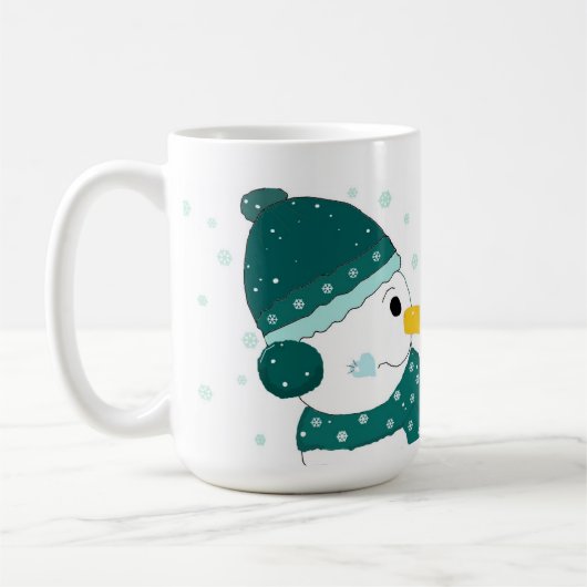 Snowman in Blauwgroen Pet en Scarf Koffiemok (Links)