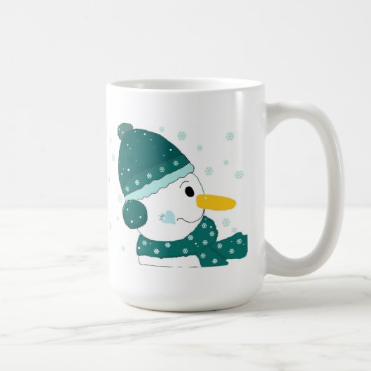 Snowman in Blauwgroen Pet en Scarf Koffiemok (Rechts)