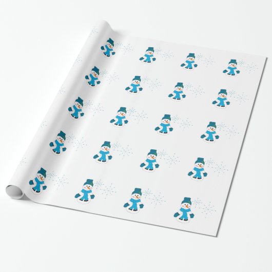 Snowman in Blue Pet en Scarf Cadeaupapier (Uitgerold)