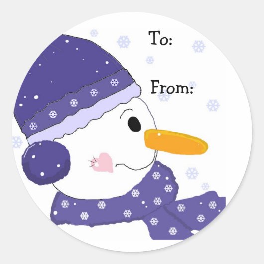 Snowman in Blue Pet en Scarf Ronde Sticker (Voorkant)