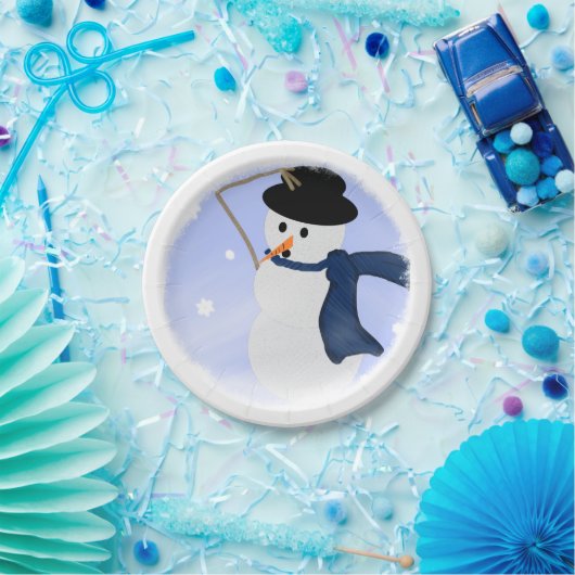 Snowman in de wind papieren bordje (Feest)