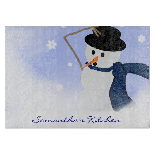 Snowman in de Wind Personalized Cutting Board Snijplank (Voorkant)