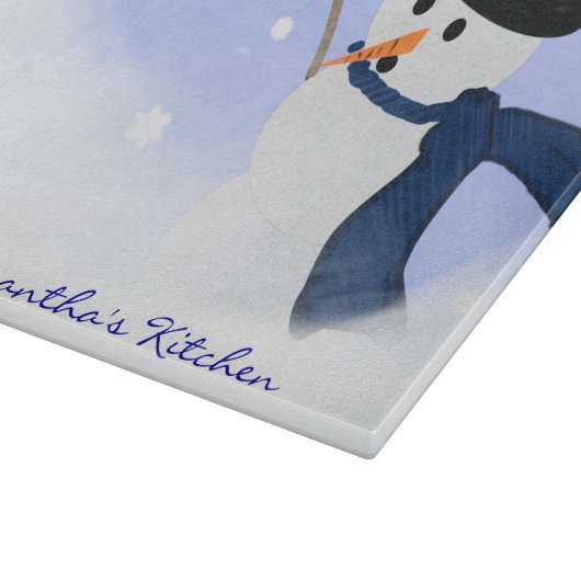 Snowman in de Wind Personalized Cutting Board Snijplank (Hoek)