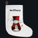 Snowman in een kerstcadeau kleine kerstsok<br><div class="desc">Deze kerstbezetting is voorzien van een schattige sneeuwman in een diepe rode fluwelen cape en een hoge hoed. De naamtekst is aanpasbaar.</div>