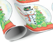 Snowman in een sneeuwWereldbol met kerstboom Cadeaupapier (Rol Hoek)