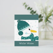 Snowman in het Blauwgroen Groen Pet en Scarf Briefkaart (Staand voorkant)