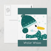 Snowman in het Blauwgroen Groen Pet en Scarf Briefkaart (Voorkant / Achterkant)
