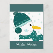 Snowman in het Blauwgroen Groen Pet en Scarf Briefkaart (Voorkant)