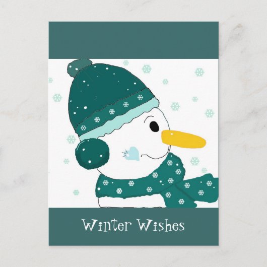 Snowman in het Blauwgroen Groen Pet en Scarf Briefkaart (Voorkant)