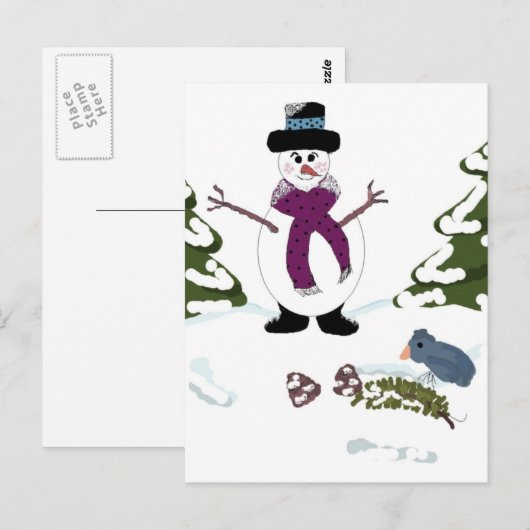 Snowman in het bos briefkaart (Voorkant / Achterkant)