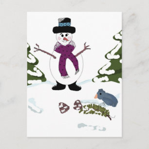 Snowman in het bos briefkaart