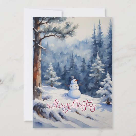 Snowman in het bos feestdagenkaart (Voorkant)