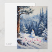 Snowman in het bos feestdagenkaart (Voorkant / Achterkant)