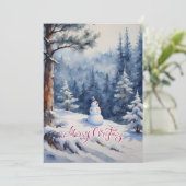 Snowman in het bos feestdagenkaart (Staand voorkant)