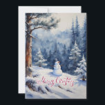 Snowman in het bos feestdagenkaart<br><div class="desc">Vrolijk kerstfeest op kaart met Sneeuwman in het Winterbos</div>
