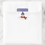Snowman in het Paarse Pet en Red Scarf Vierkante Sticker (Tas)
