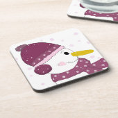 Snowman in het Paarse Pet en Scarf Bier Onderzetter (Linkerzijde)