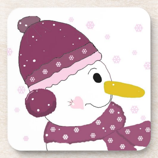 Snowman in het Paarse Pet en Scarf Bier Onderzetter (Voorkant)