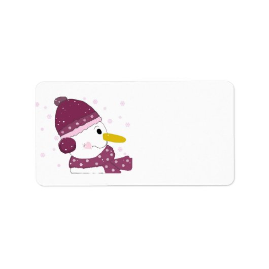 Snowman in het Paarse Pet en Scarf Etiket (Voorkant)