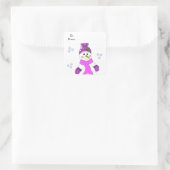 Snowman in het Paarse Pet en Scarf Vierkante Sticker (Tas)