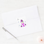Snowman in het Paarse Pet en Scarf Vierkante Sticker (Envelop)